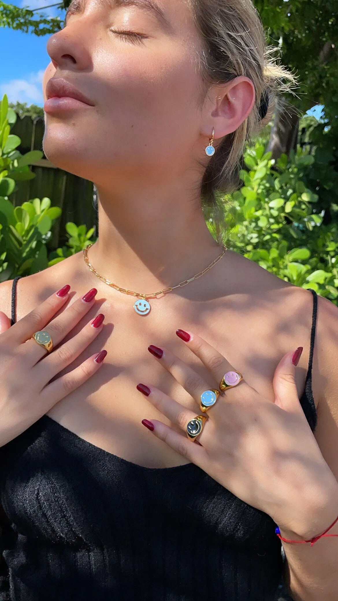 18k Gold Filled Adjustable Smiling Face Rings with Enamel Colors Adjustable Colorful Smiley Summer Rings