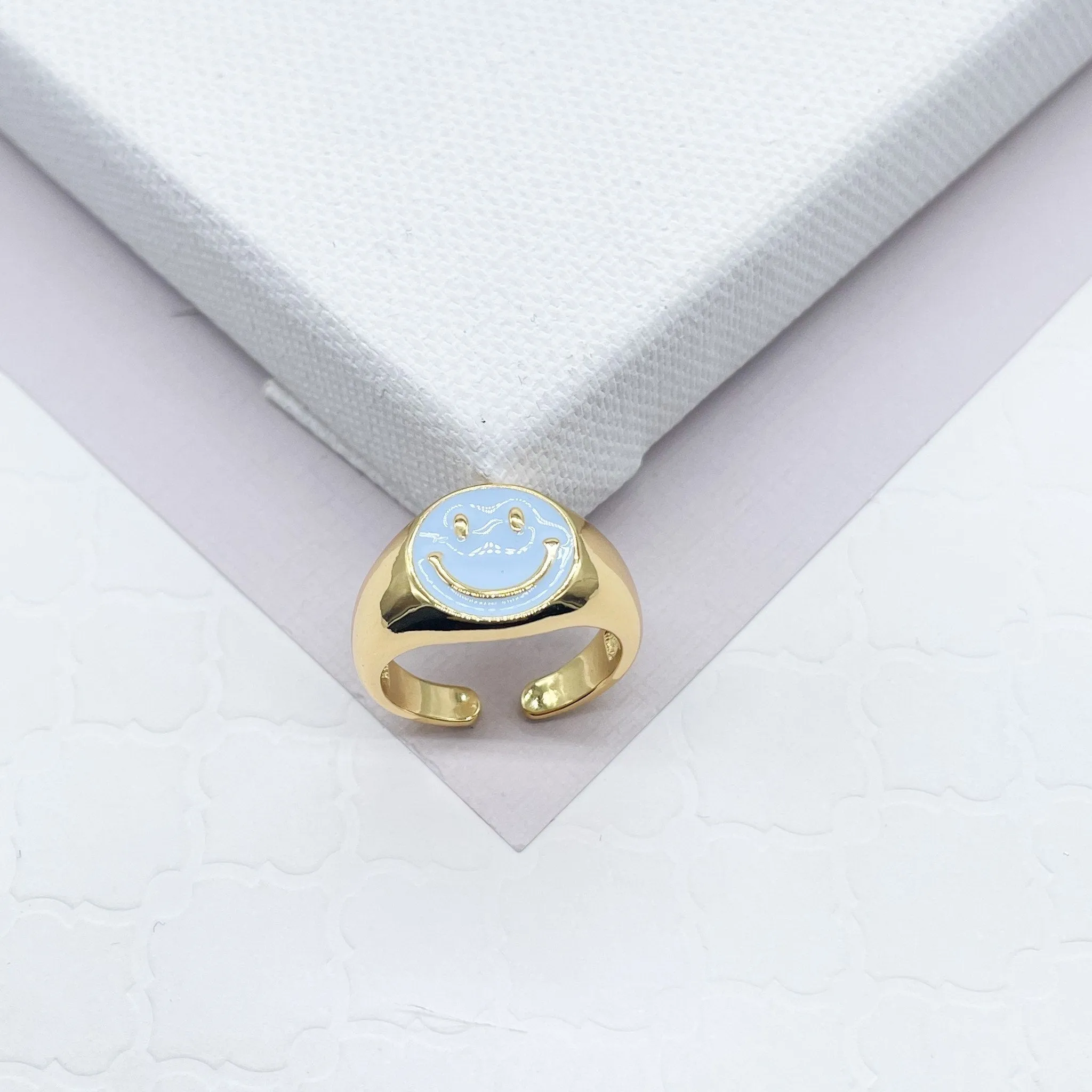 18k Gold Filled Adjustable Smiling Face Rings with Enamel Colors Adjustable Colorful Smiley Summer Rings