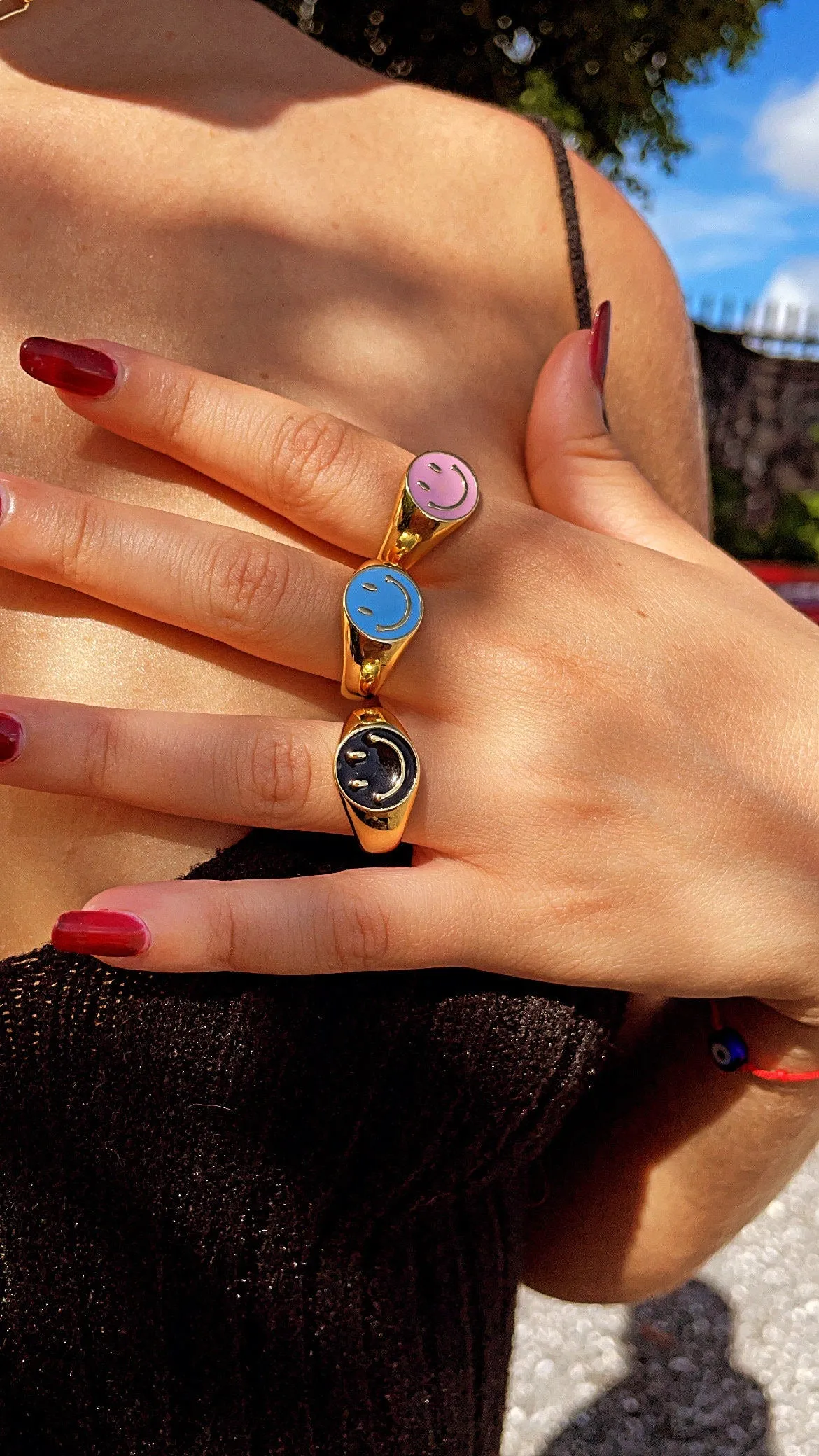 18k Gold Filled Adjustable Smiling Face Rings with Enamel Colors Adjustable Colorful Smiley Summer Rings