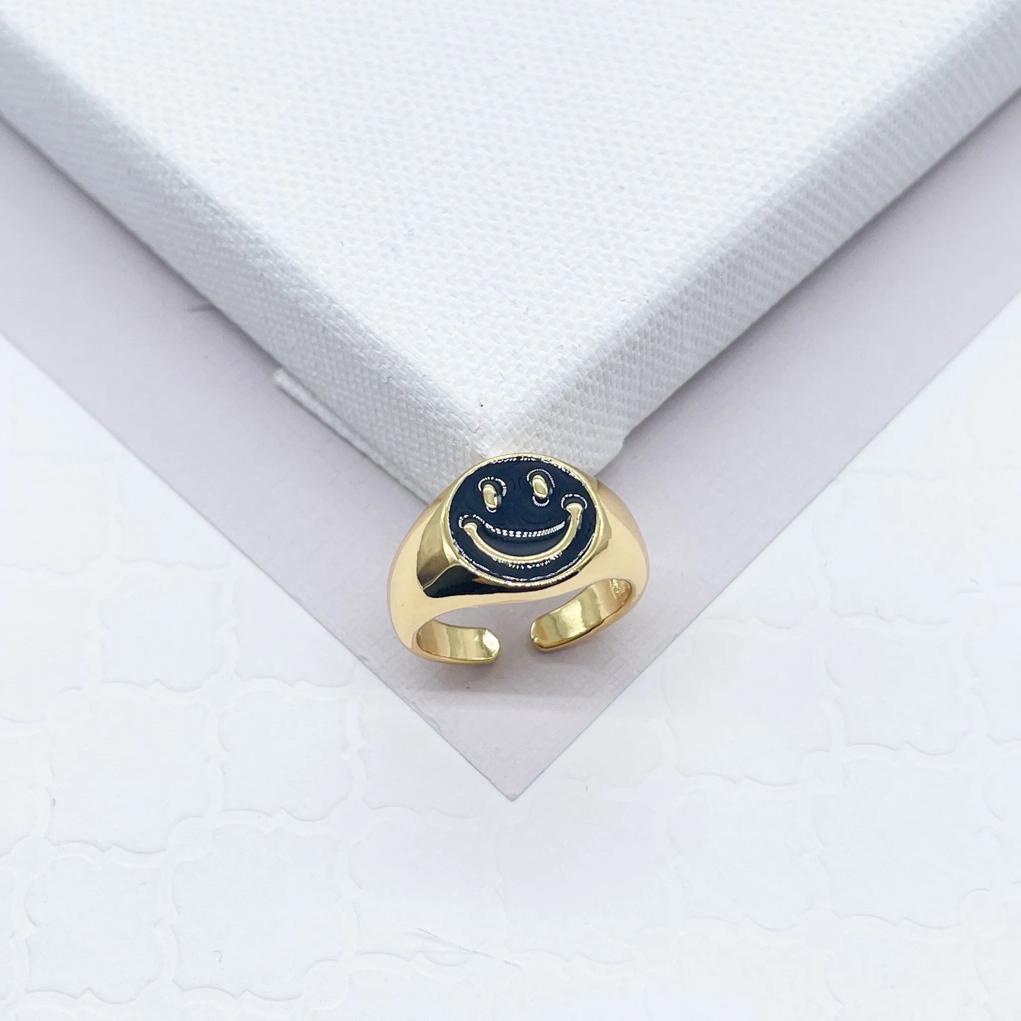 18k Gold Filled Adjustable Smiling Face Rings with Enamel Colors Adjustable Colorful Smiley Summer Rings