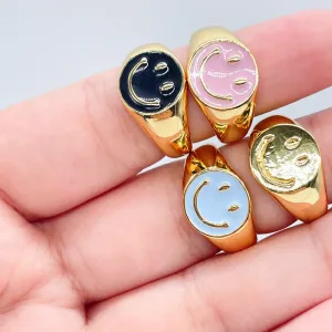 18k Gold Filled Adjustable Smiling Face Rings with Enamel Colors Adjustable Colorful Smiley Summer Rings