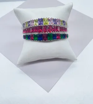 18k Gold Filled Bangle In Rose Gold Featuring Colorful Crystals