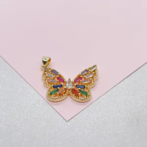 18k Gold Filled Butterfly Charm with Colorful Baguette Charms