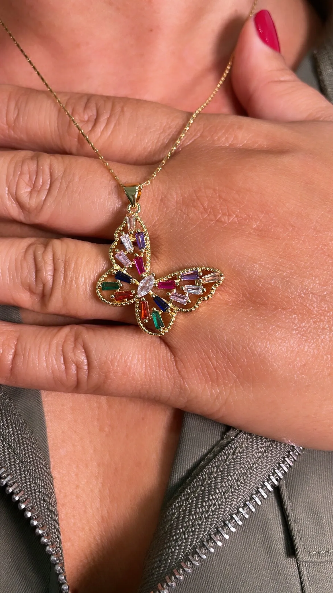 18k Gold Filled Butterfly Charm with Colorful Baguette Charms