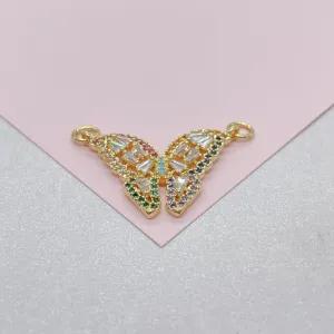 18k Gold Filled Butterfly Charm with Colorful Micro Pave Zirconia  Multicolor Butterfly Pendant