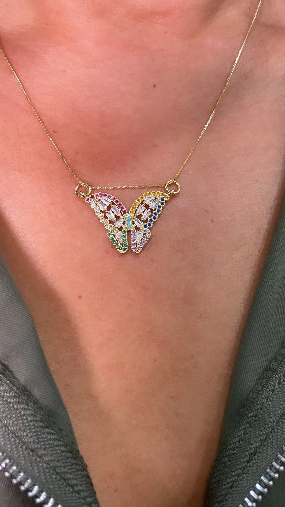 18k Gold Filled Butterfly Charm with Colorful Micro Pave Zirconia  Multicolor Butterfly Pendant