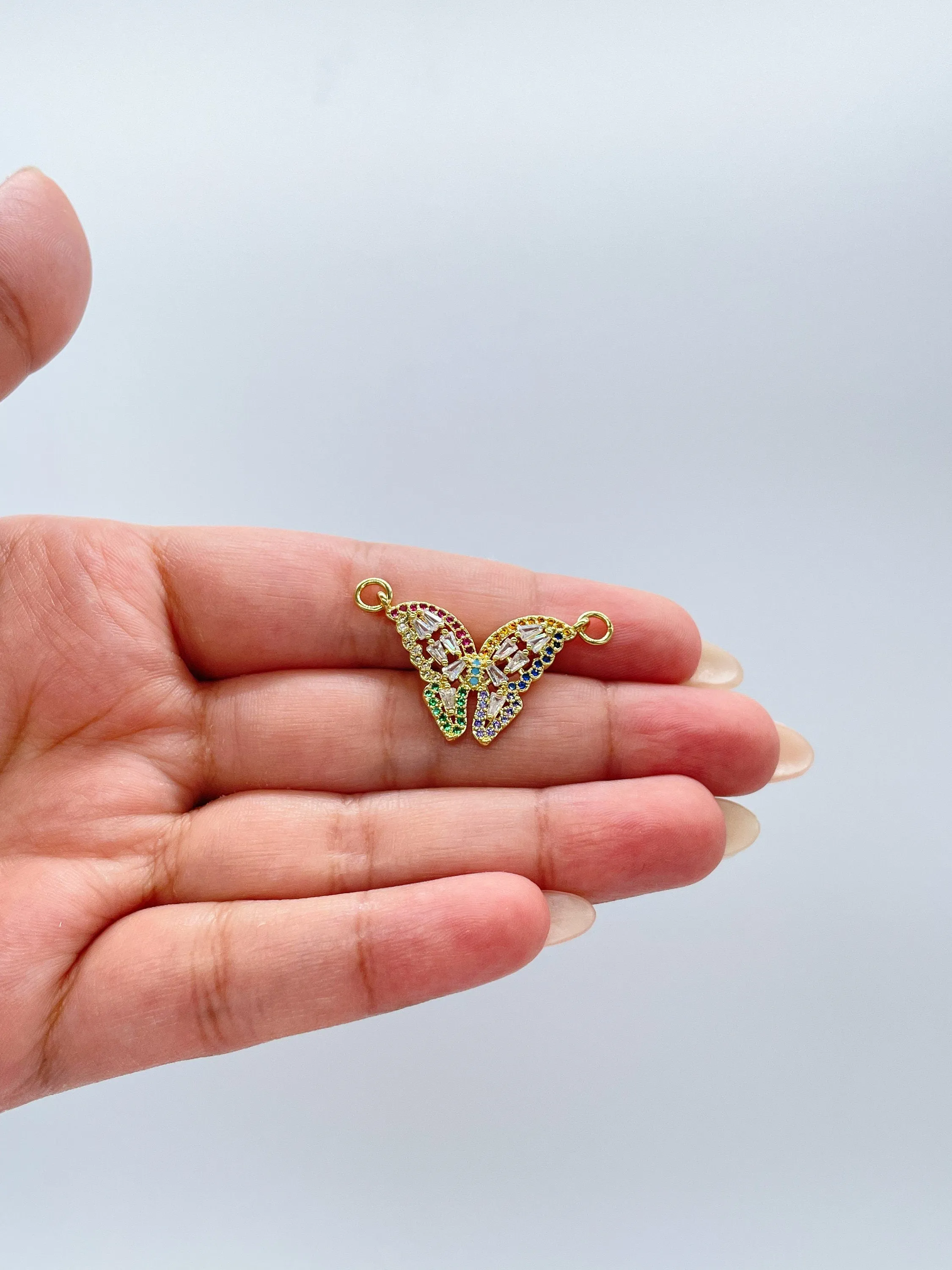 18k Gold Filled Butterfly Charm with Colorful Micro Pave Zirconia  Multicolor Butterfly Pendant