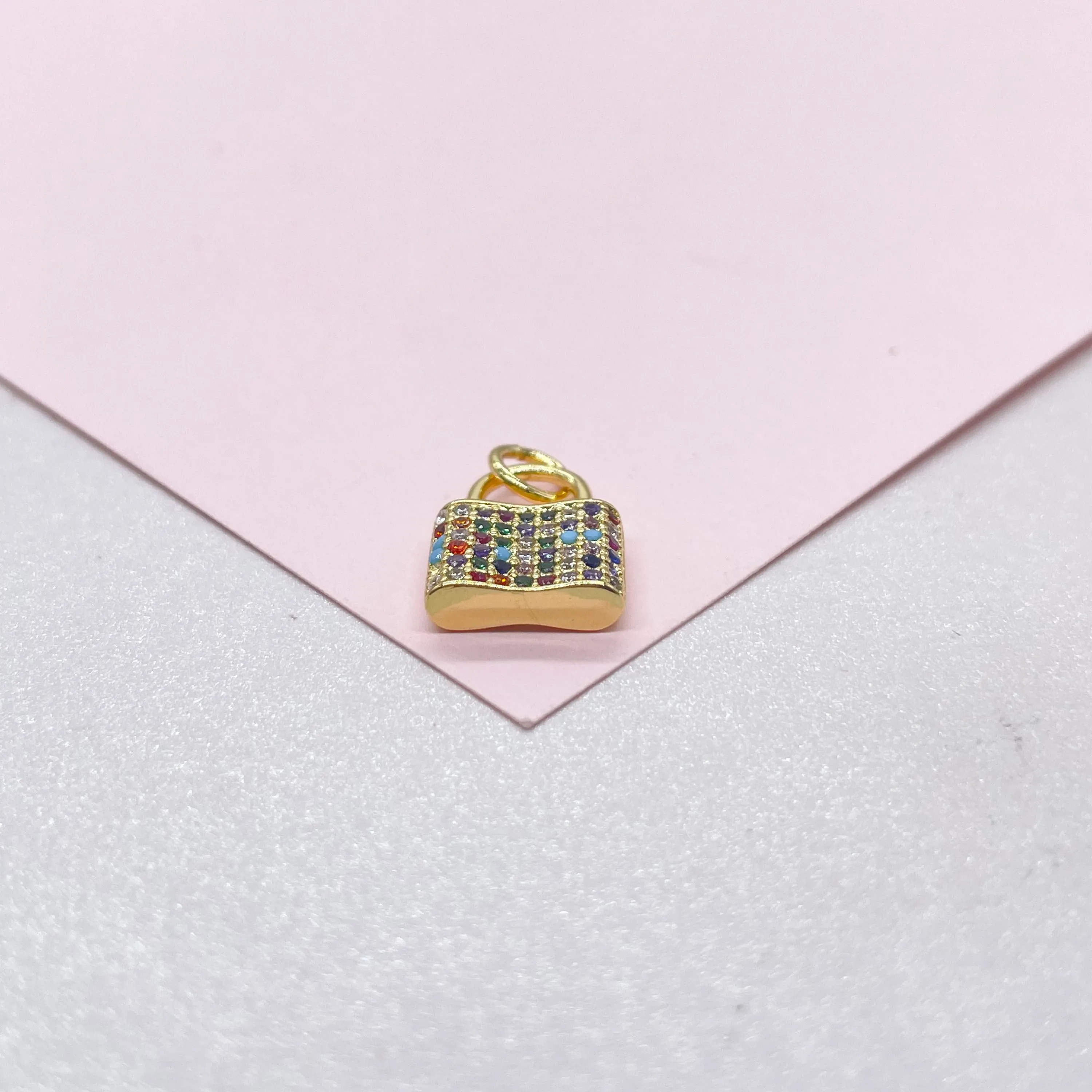 18k Gold Filled Chunky Colorful Pavé Lock Pendant