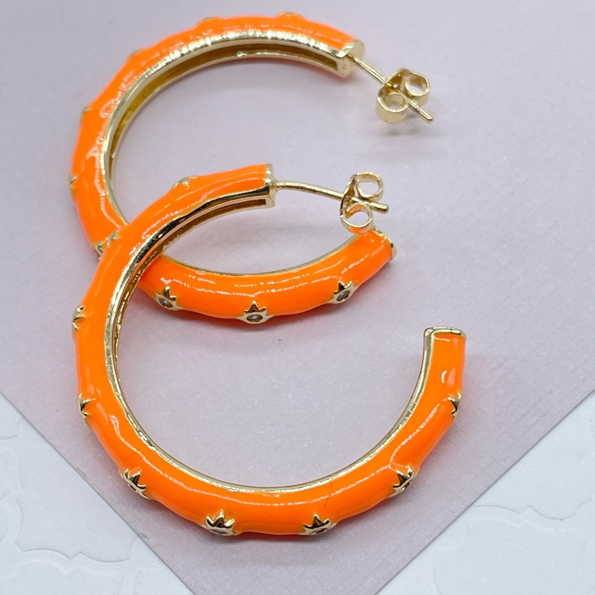 18k Gold Filled Colorful 35mm Hoop, Enamel with Little Stars Details Six Different Colors   And Jewelry Making Supplies