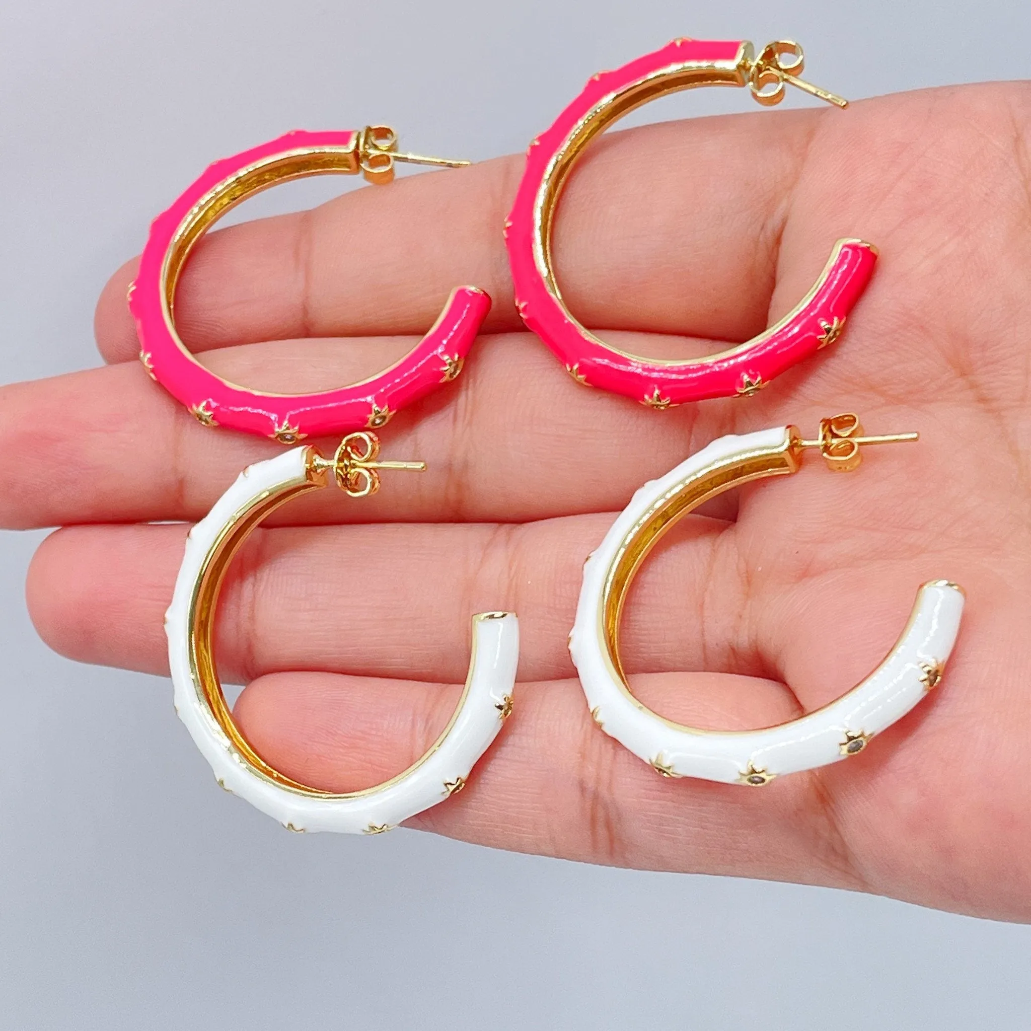 18k Gold Filled Colorful 35mm Hoop, Enamel with Little Stars Details Six Different Colors   And Jewelry Making Supplies