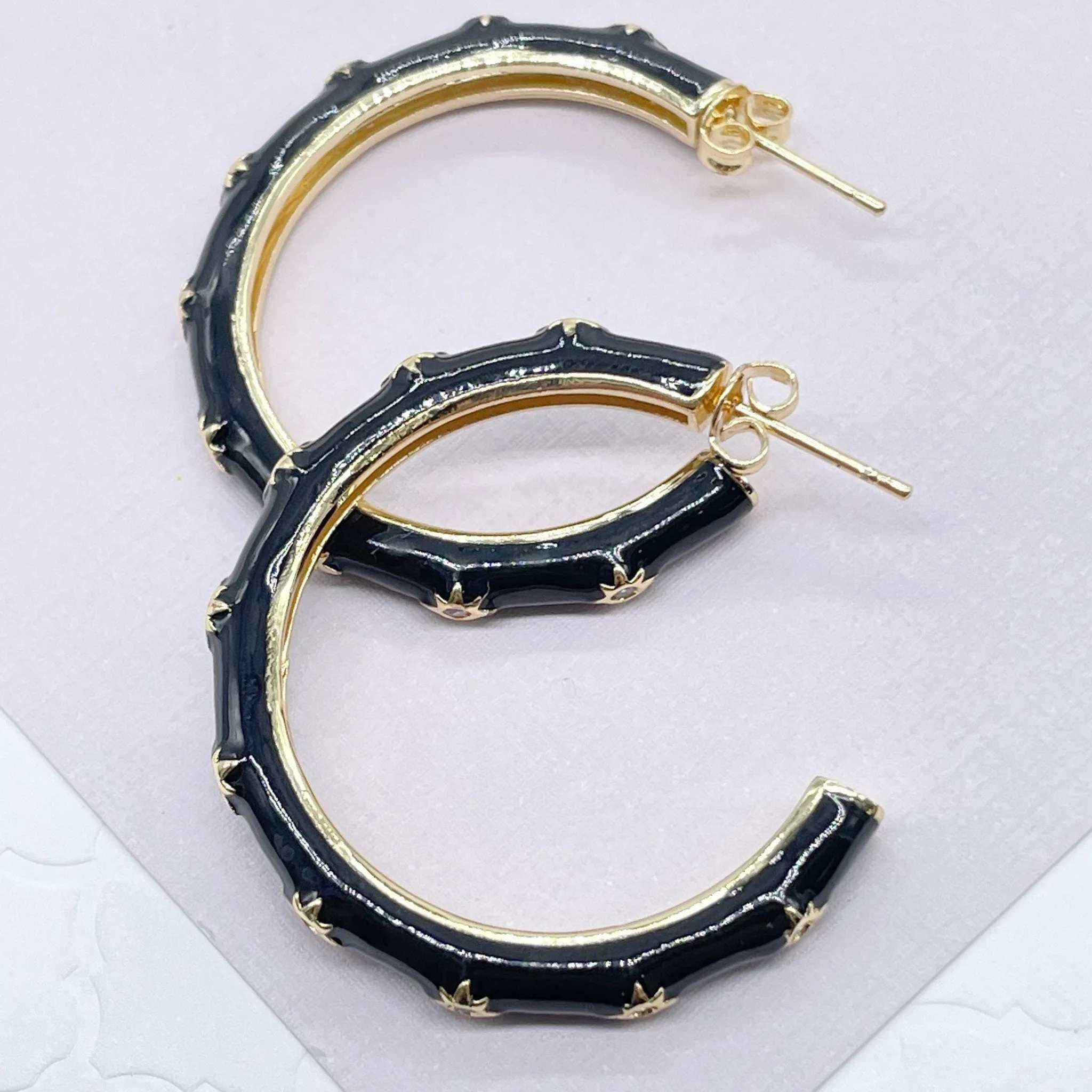 18k Gold Filled Colorful 35mm Hoop, Enamel with Little Stars Details Six Different Colors   And Jewelry Making Supplies