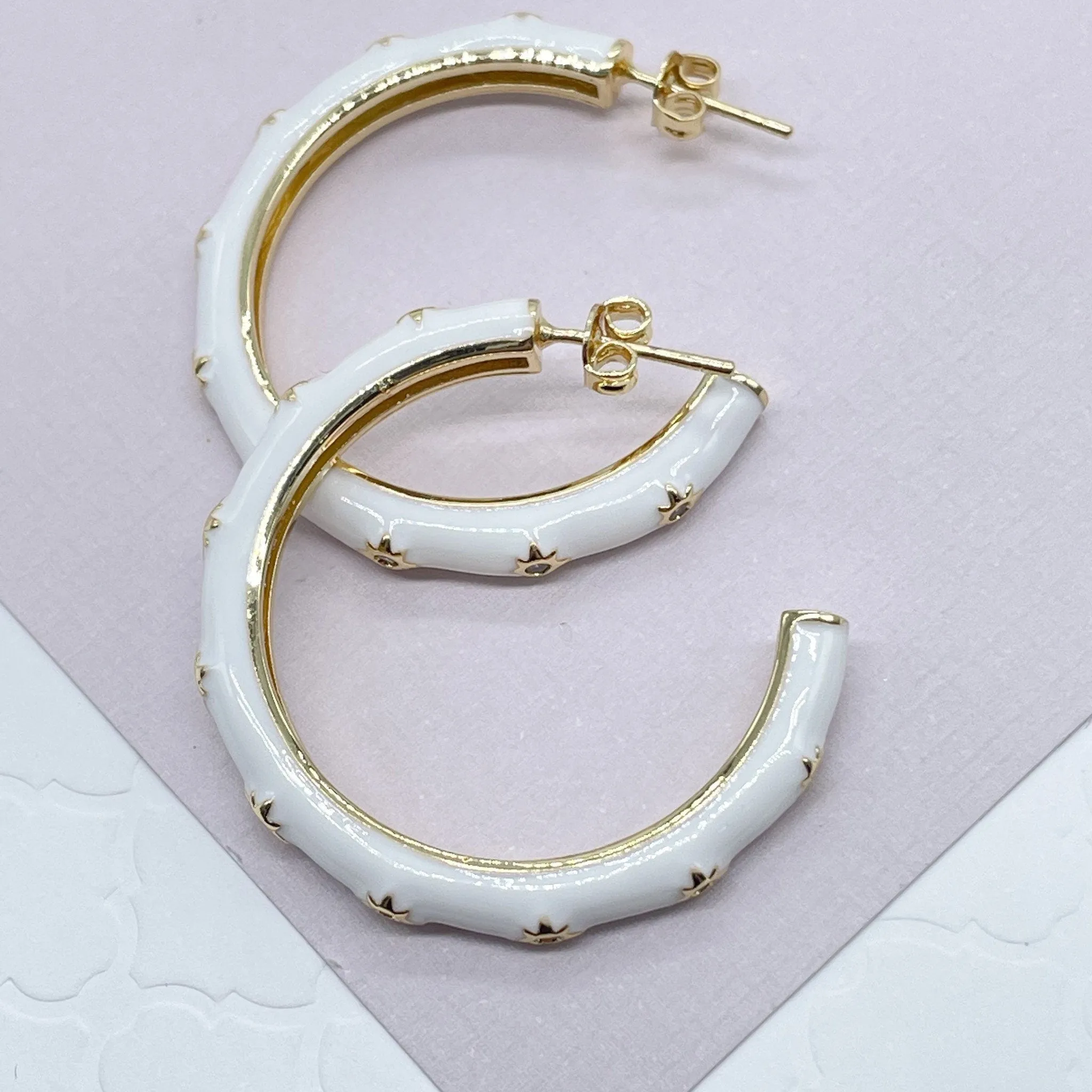 18k Gold Filled Colorful 35mm Hoop, Enamel with Little Stars Details Six Different Colors   And Jewelry Making Supplies