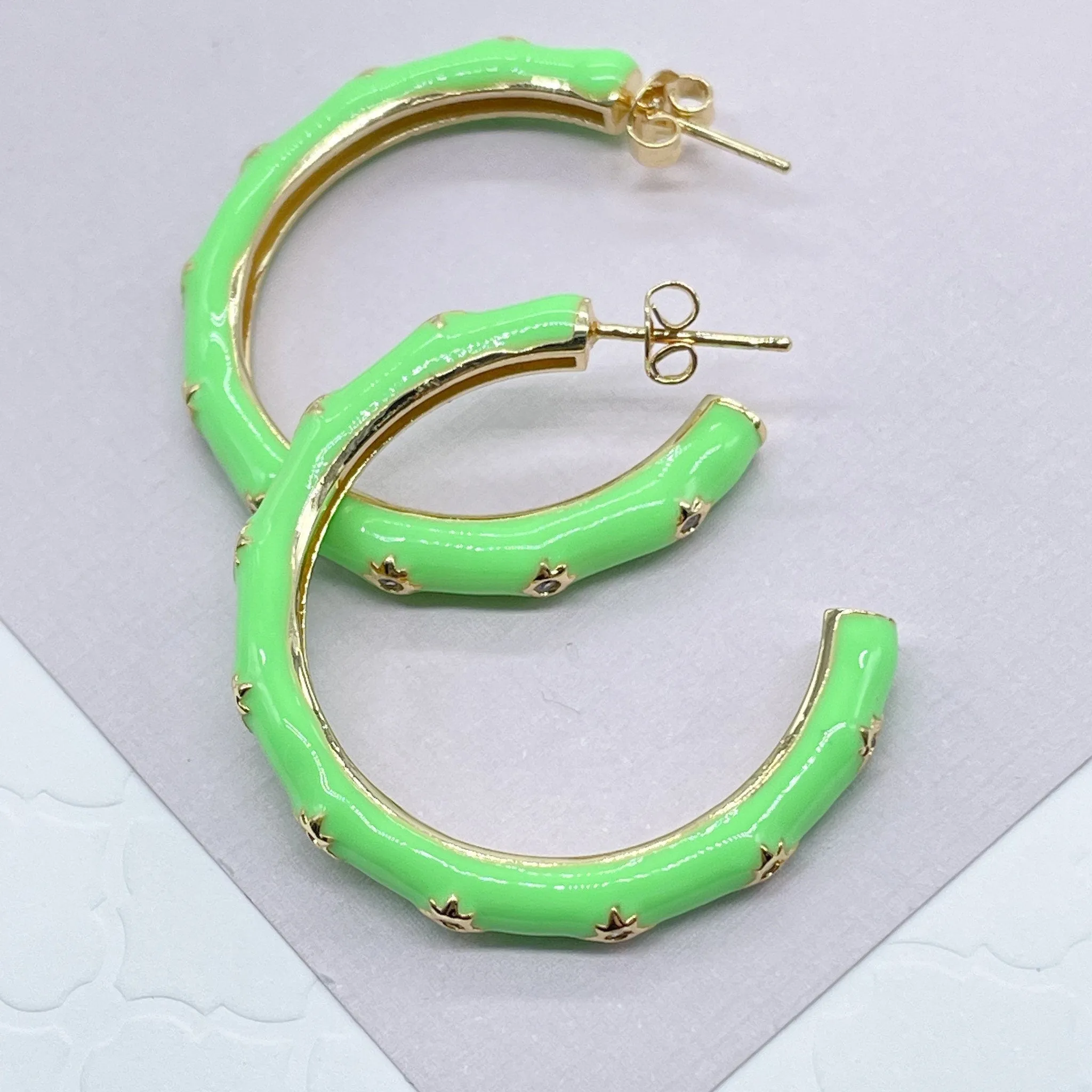 18k Gold Filled Colorful 35mm Hoop, Enamel with Little Stars Details Six Different Colors   And Jewelry Making Supplies