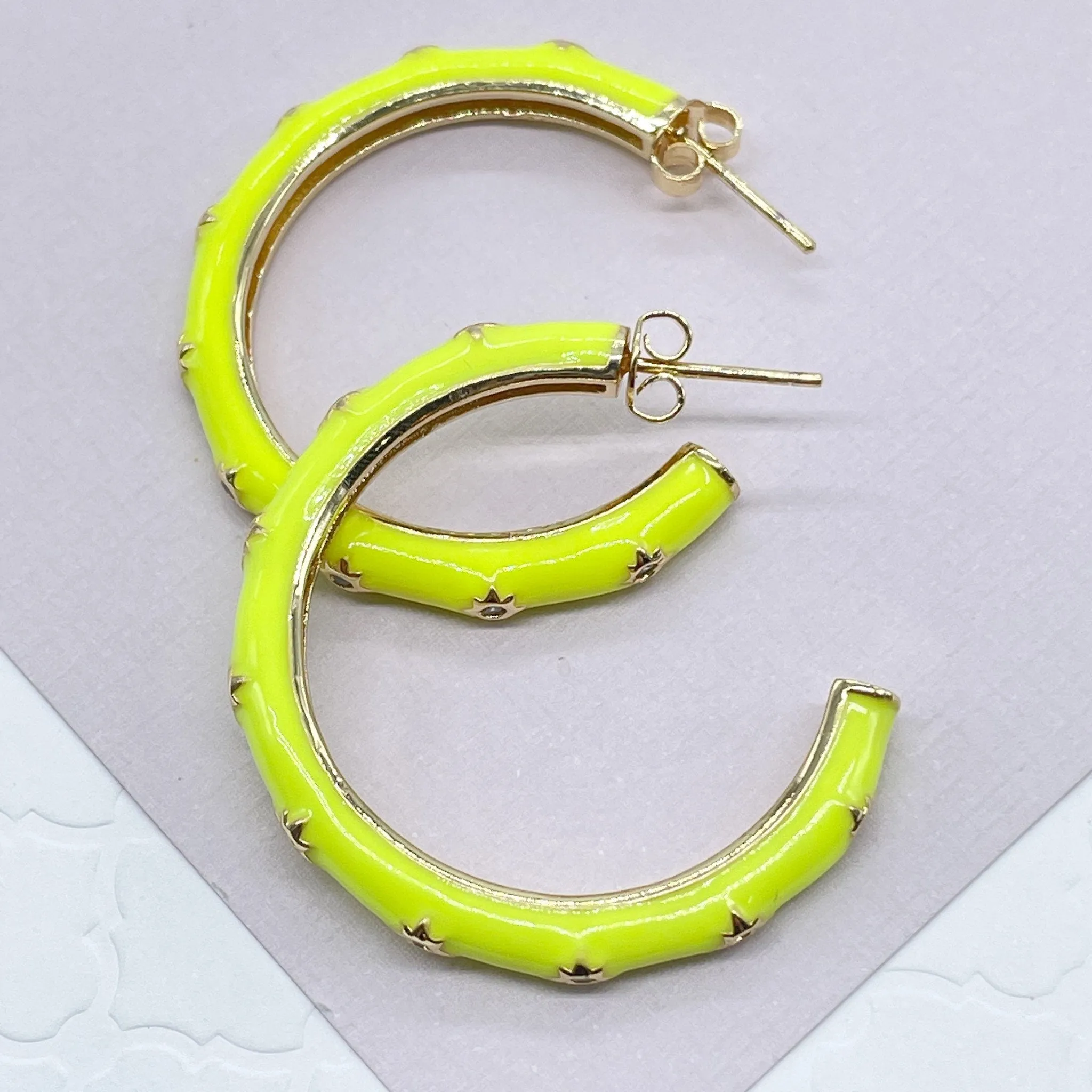 18k Gold Filled Colorful 35mm Hoop, Enamel with Little Stars Details Six Different Colors   And Jewelry Making Supplies