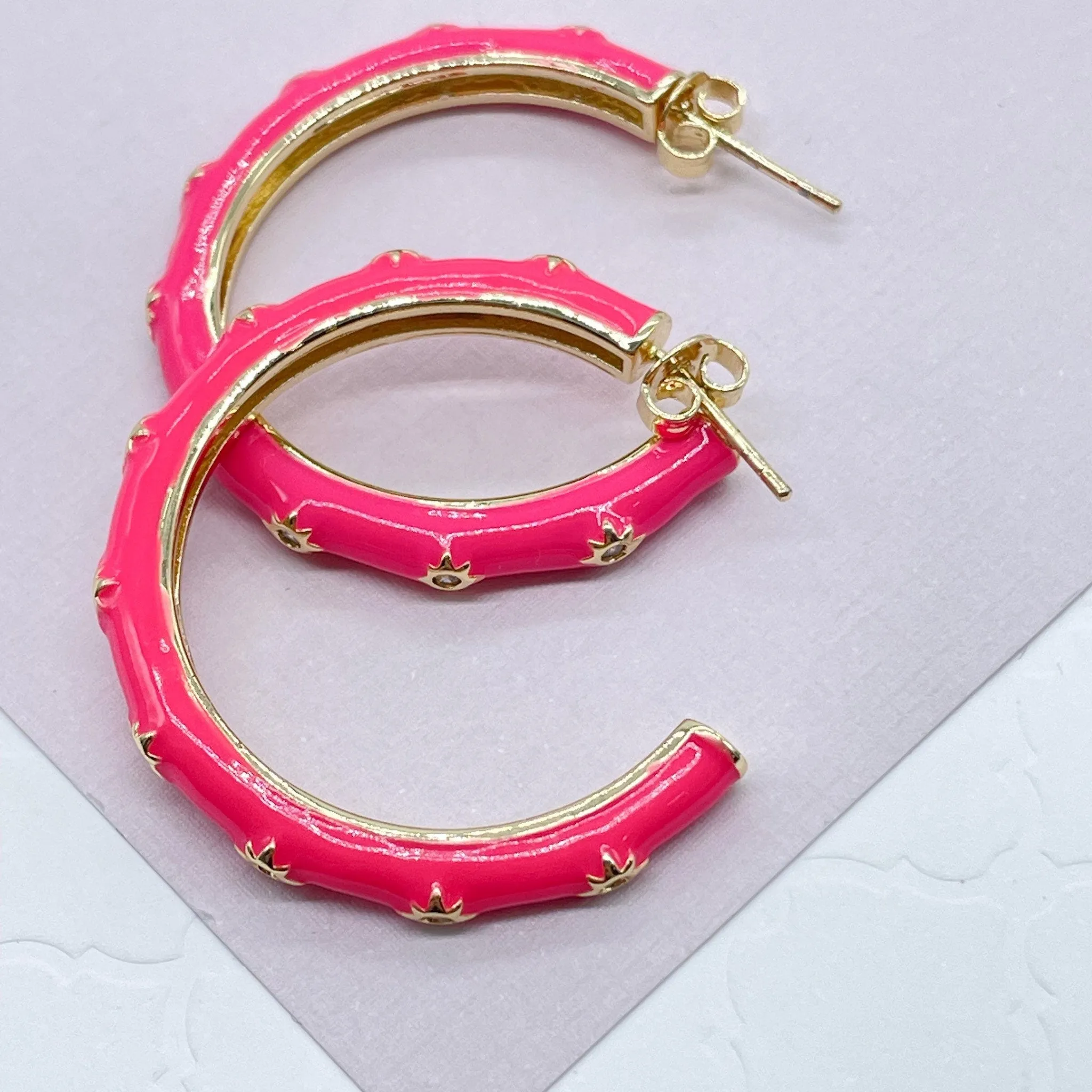 18k Gold Filled Colorful 35mm Hoop, Enamel with Little Stars Details Six Different Colors   And Jewelry Making Supplies
