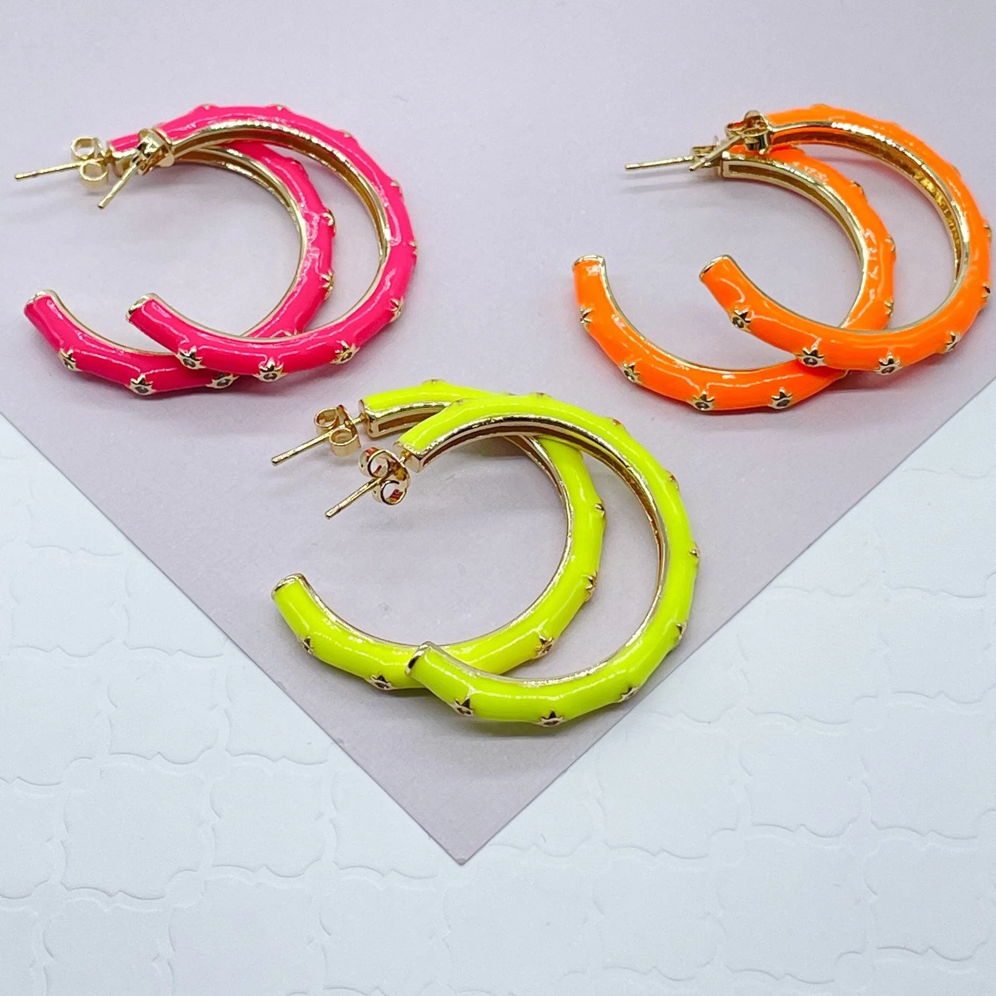 18k Gold Filled Colorful 35mm Hoop, Enamel with Little Stars Details Six Different Colors   And Jewelry Making Supplies