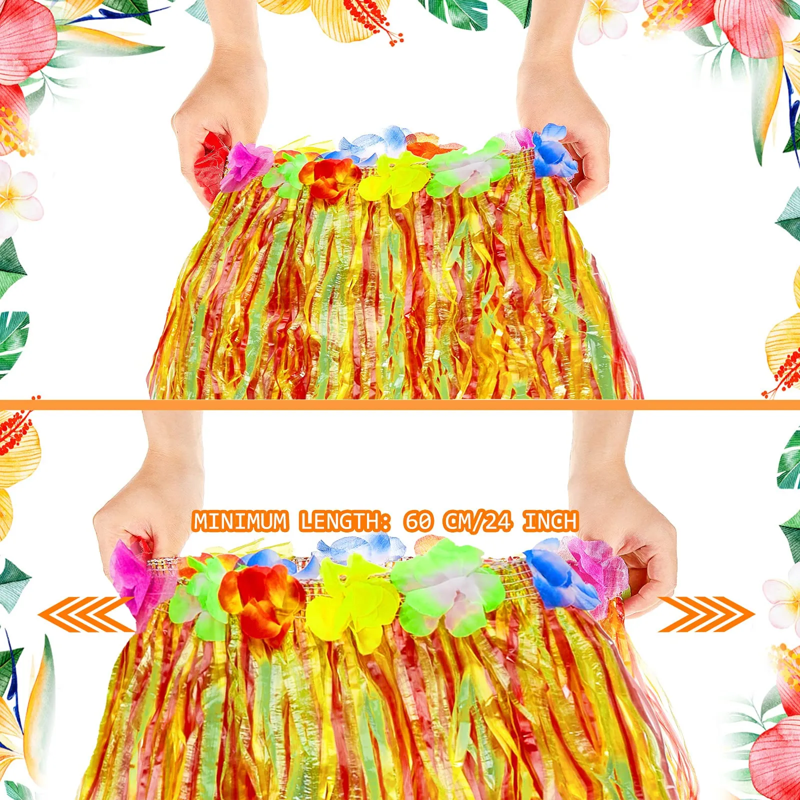 2 Sets 60 cm Hawaiian Hula Grass Skirt with Pineapple Sunglasses Flower Accessories, Straw Colorful Skirts