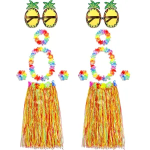 2 Sets 60 cm Hawaiian Hula Grass Skirt with Pineapple Sunglasses Flower Accessories, Straw Colorful Skirts