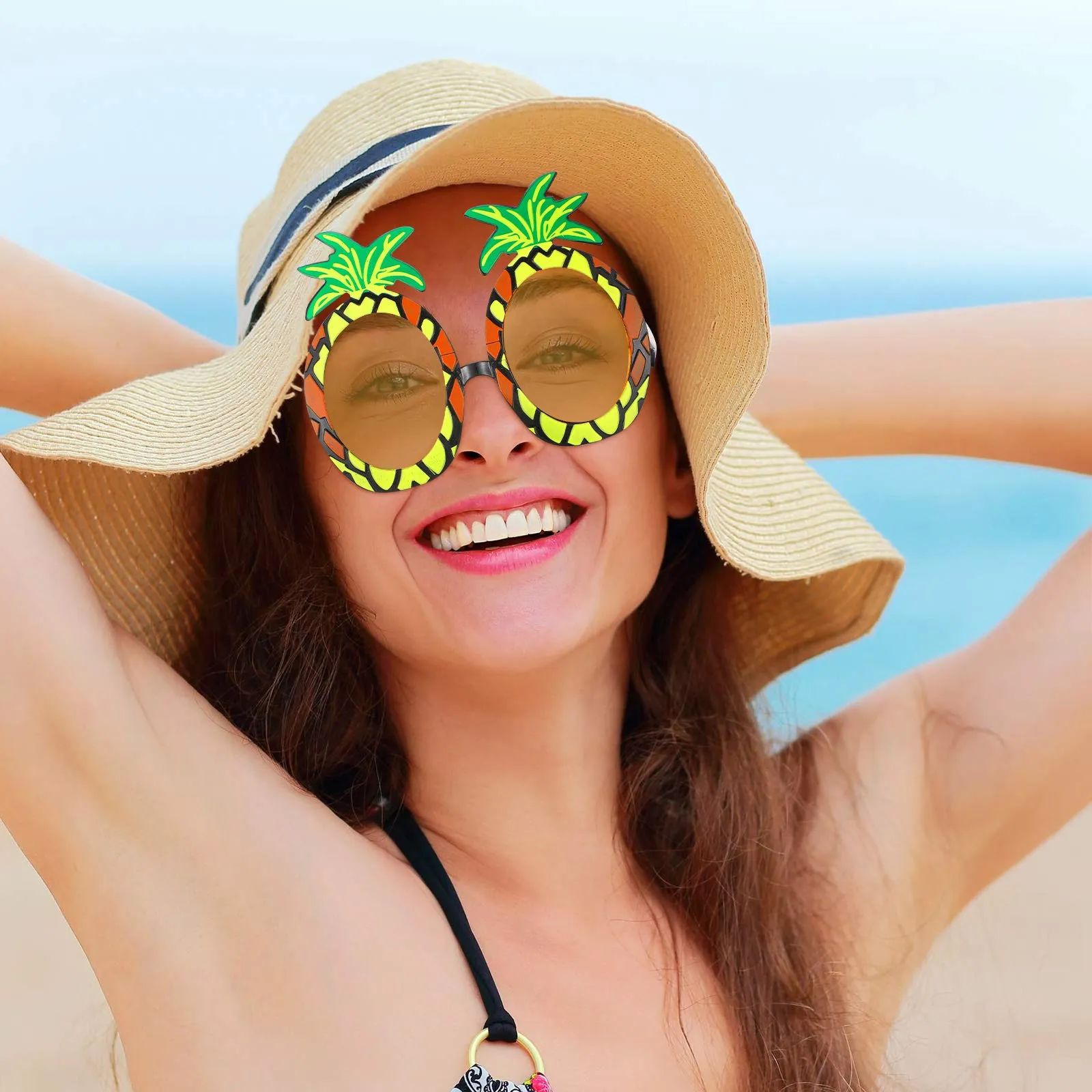 2 Sets 60 cm Hawaiian Hula Grass Skirt with Pineapple Sunglasses Flower Accessories, Straw Colorful Skirts