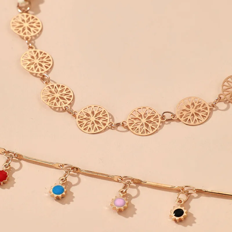 3pcs/sets Colorful Rhinestone Tassel Anklets for Women