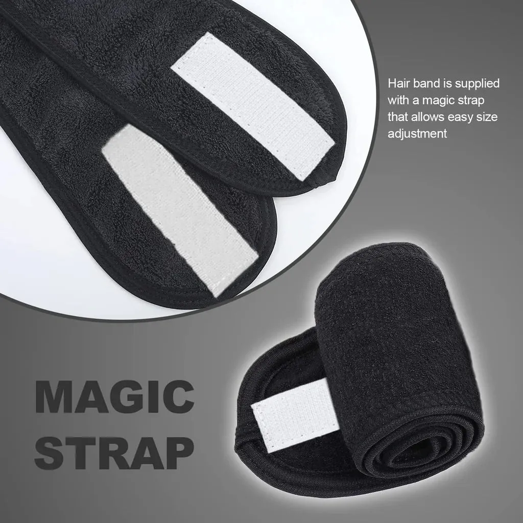 6 Pcs Adjustable Stretch Towel With Magic Tape black, spa headband, make up hair bands