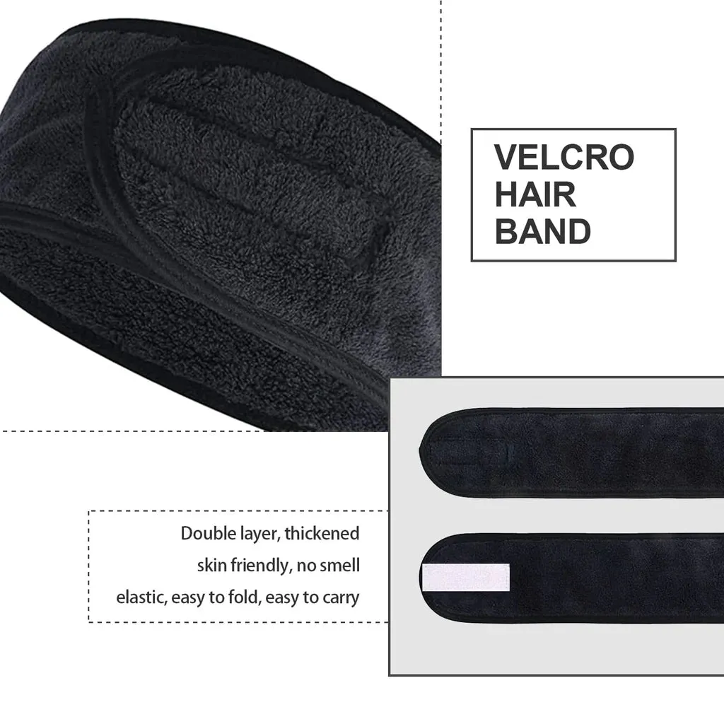 6 Pcs Adjustable Stretch Towel With Magic Tape black, spa headband, make up hair bands