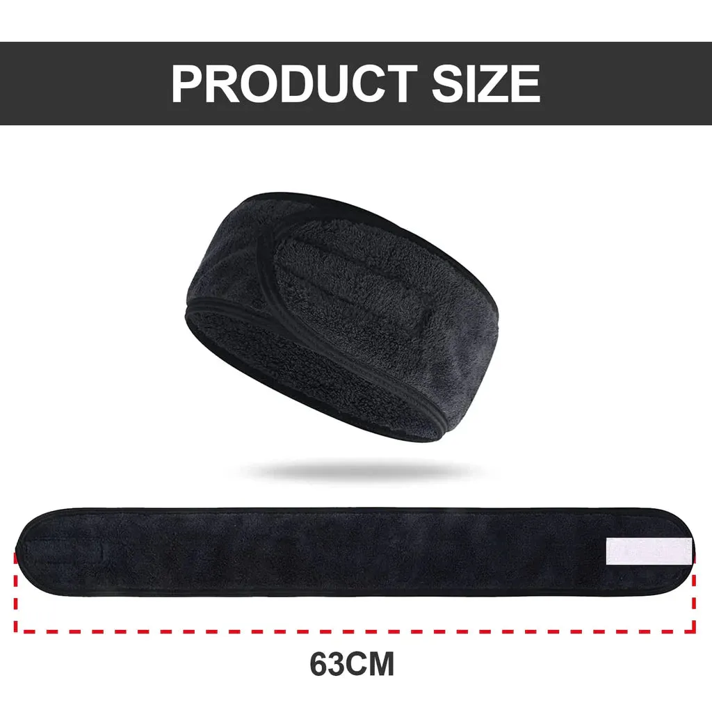 6 Pcs Adjustable Stretch Towel With Magic Tape black, spa headband, make up hair bands