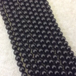 6mm Natural Black Agate Smooth Glossy Round/Ball Shaped Beads With 1.5mm Holes - 7" Strand (Approx. 30 Beads) - LARGE HOLE BEADS
