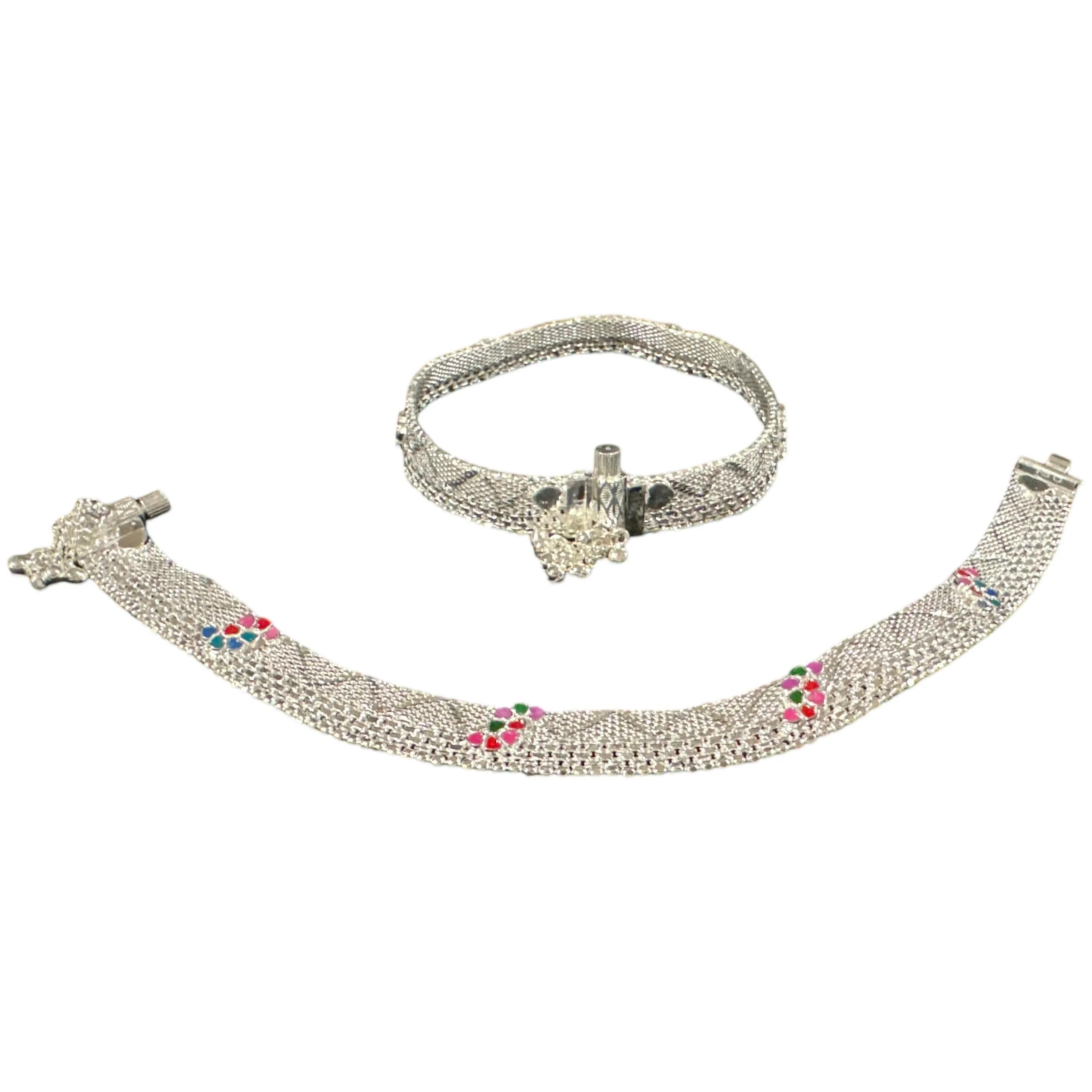 800 Silver Rajwada Hallmarked Pajeb Anklet with Meena - Style #23