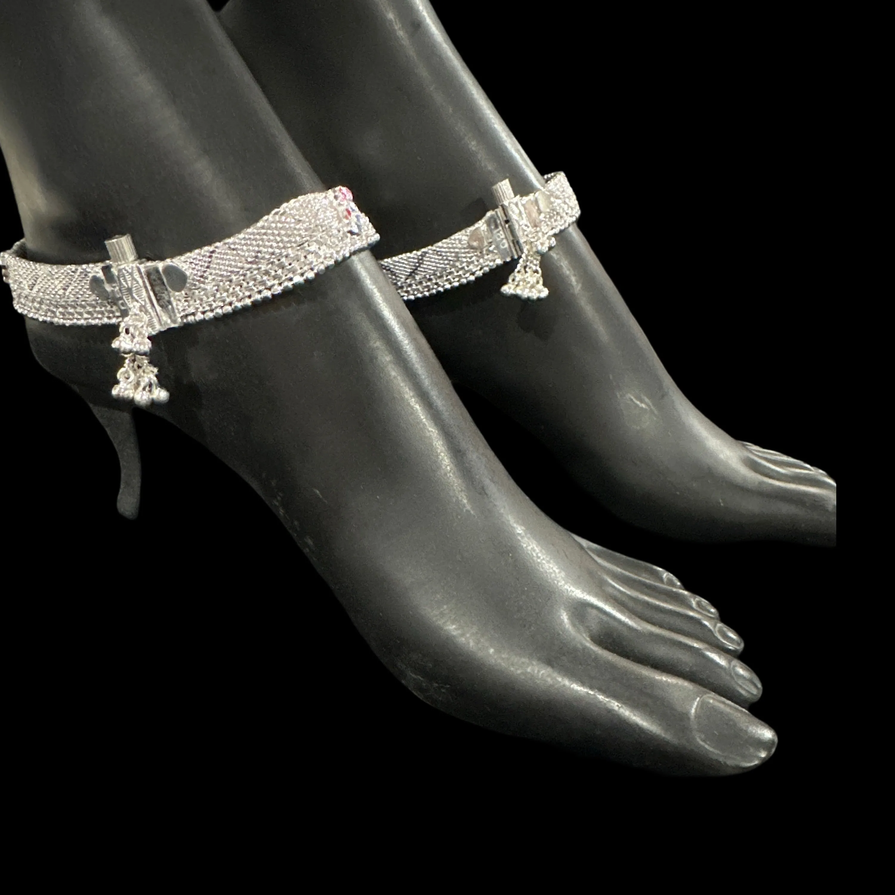 800 Silver Rajwada Hallmarked Pajeb Anklet with Meena - Style #23