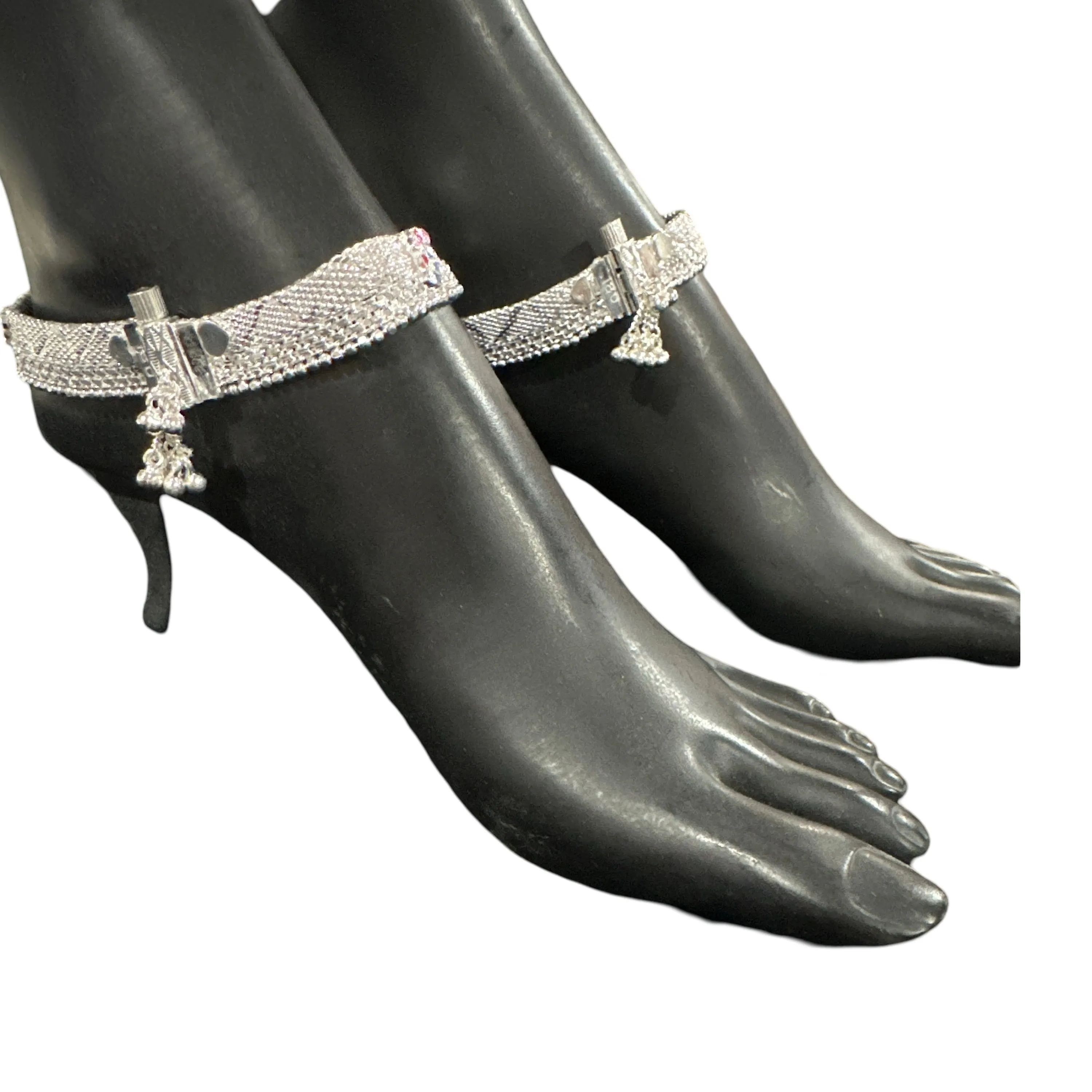 800 Silver Rajwada Hallmarked Pajeb Anklet with Meena - Style #23