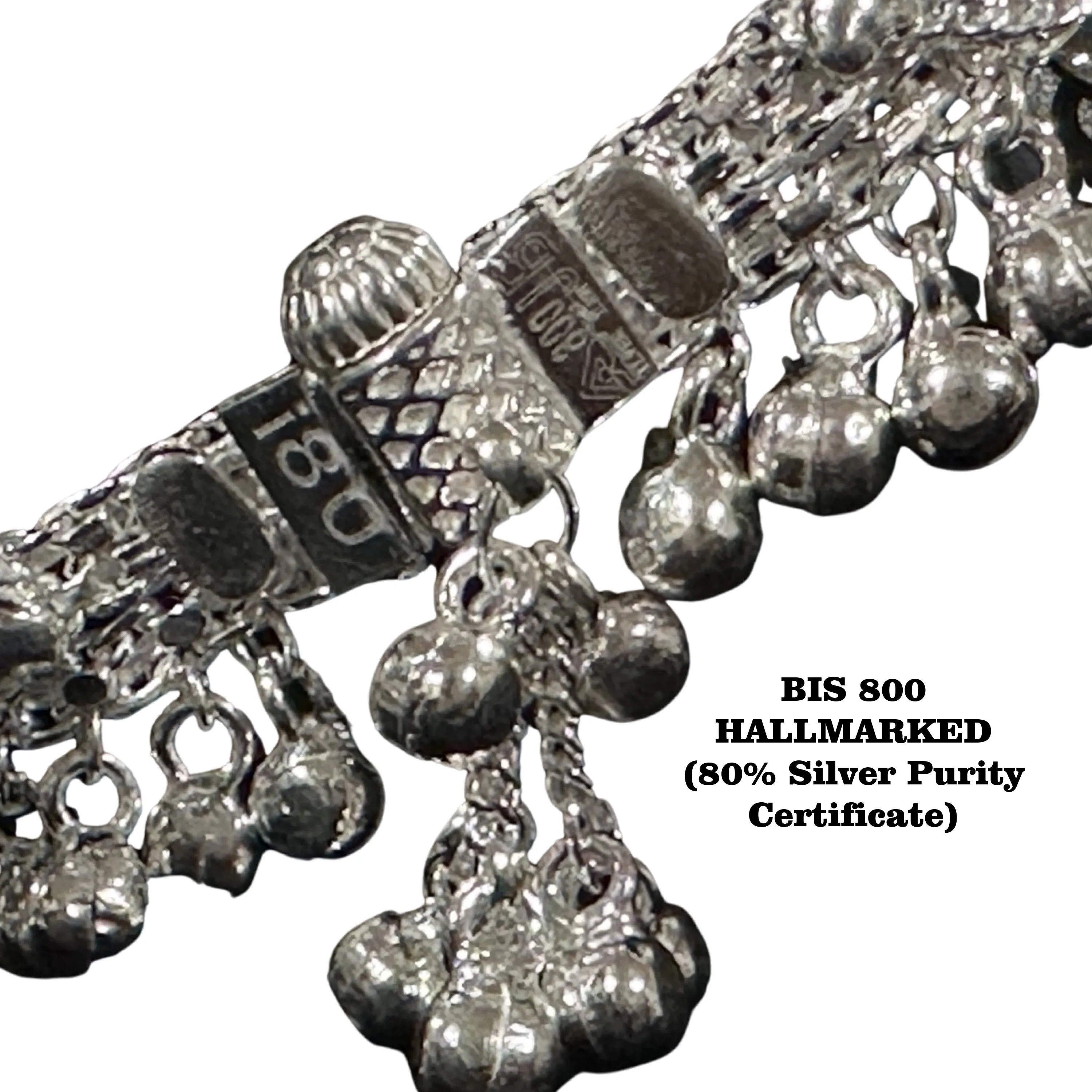 800 Silver Rajwada Hallmarked Pajeb Anklet with Meena - Style #23
