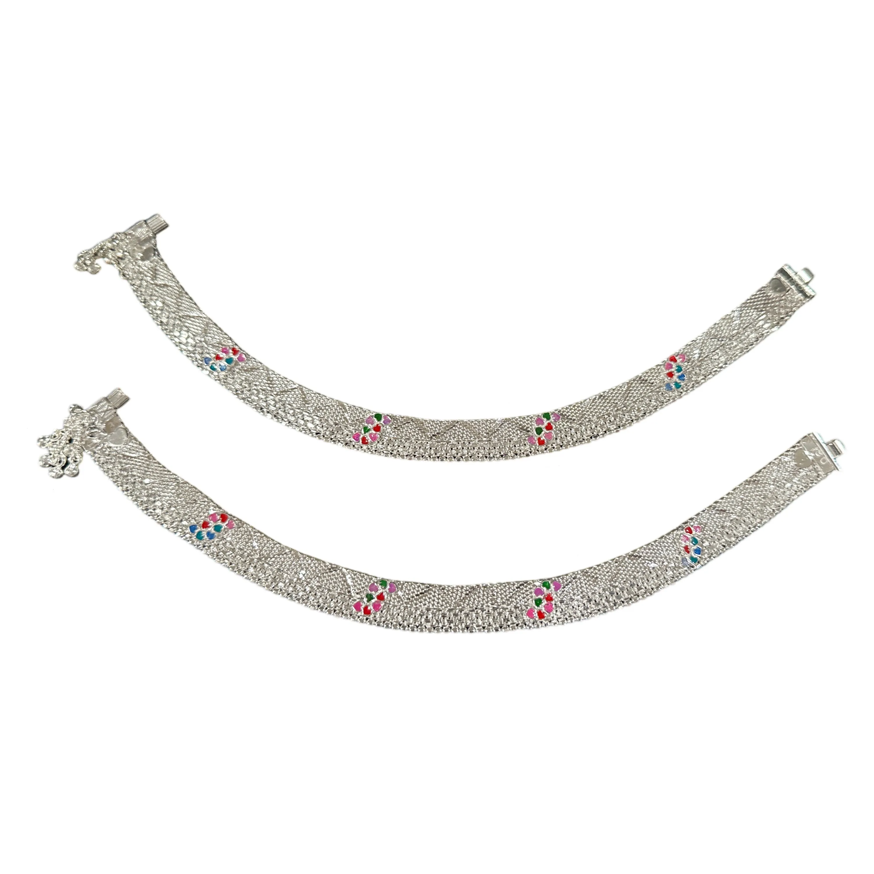 800 Silver Rajwada Hallmarked Pajeb Anklet with Meena - Style #23