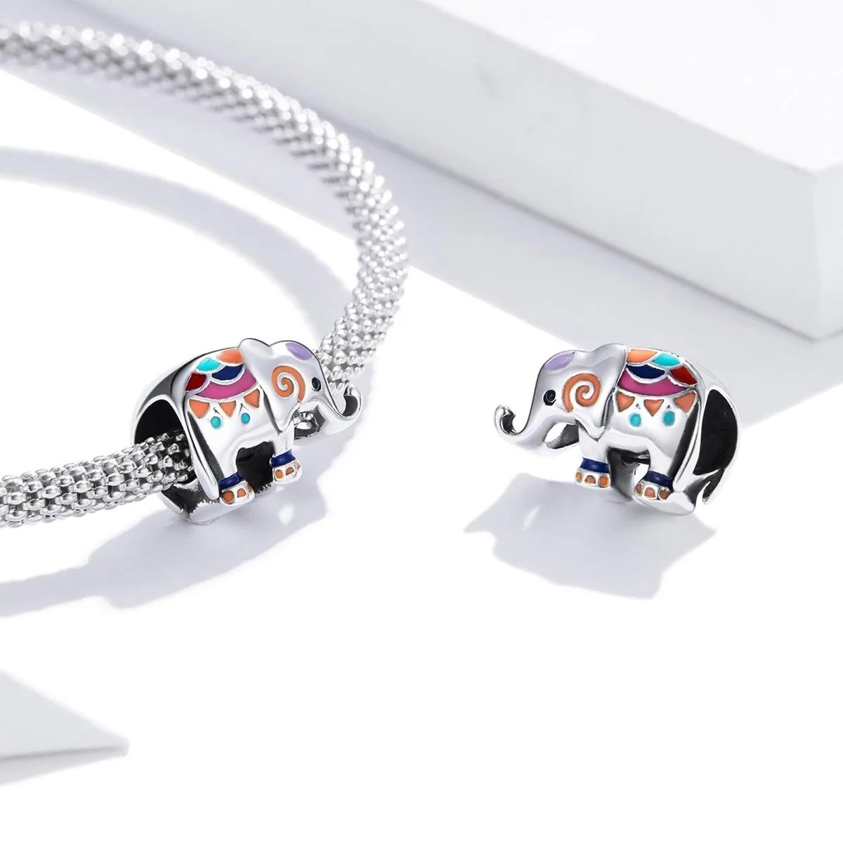 925 Sterling Silver Colorful Elephant Beads For Diy Bracelets & Necklaces