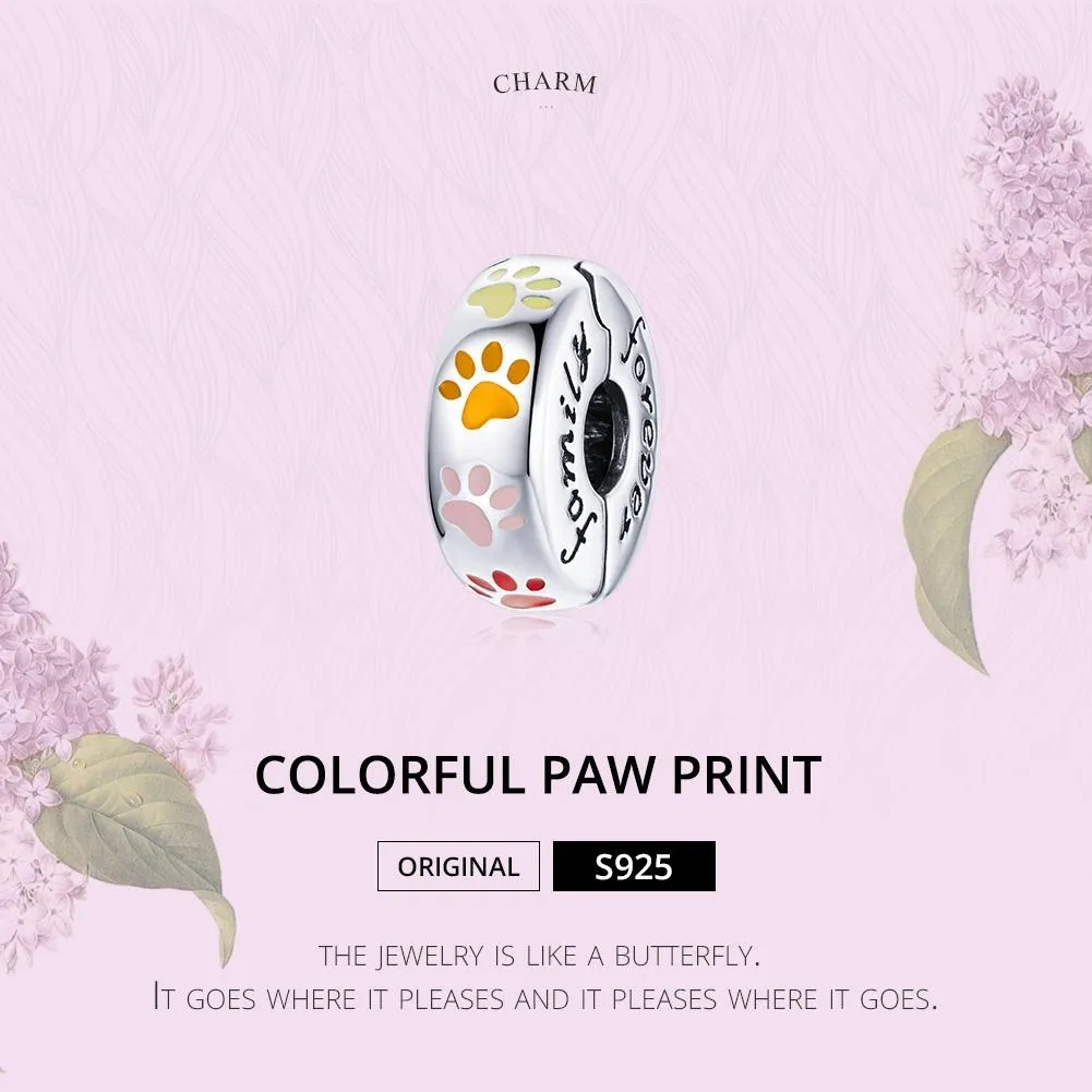 925 Sterling Silver Colorful Paw Print Beads For Diy Bracelets & Necklaces