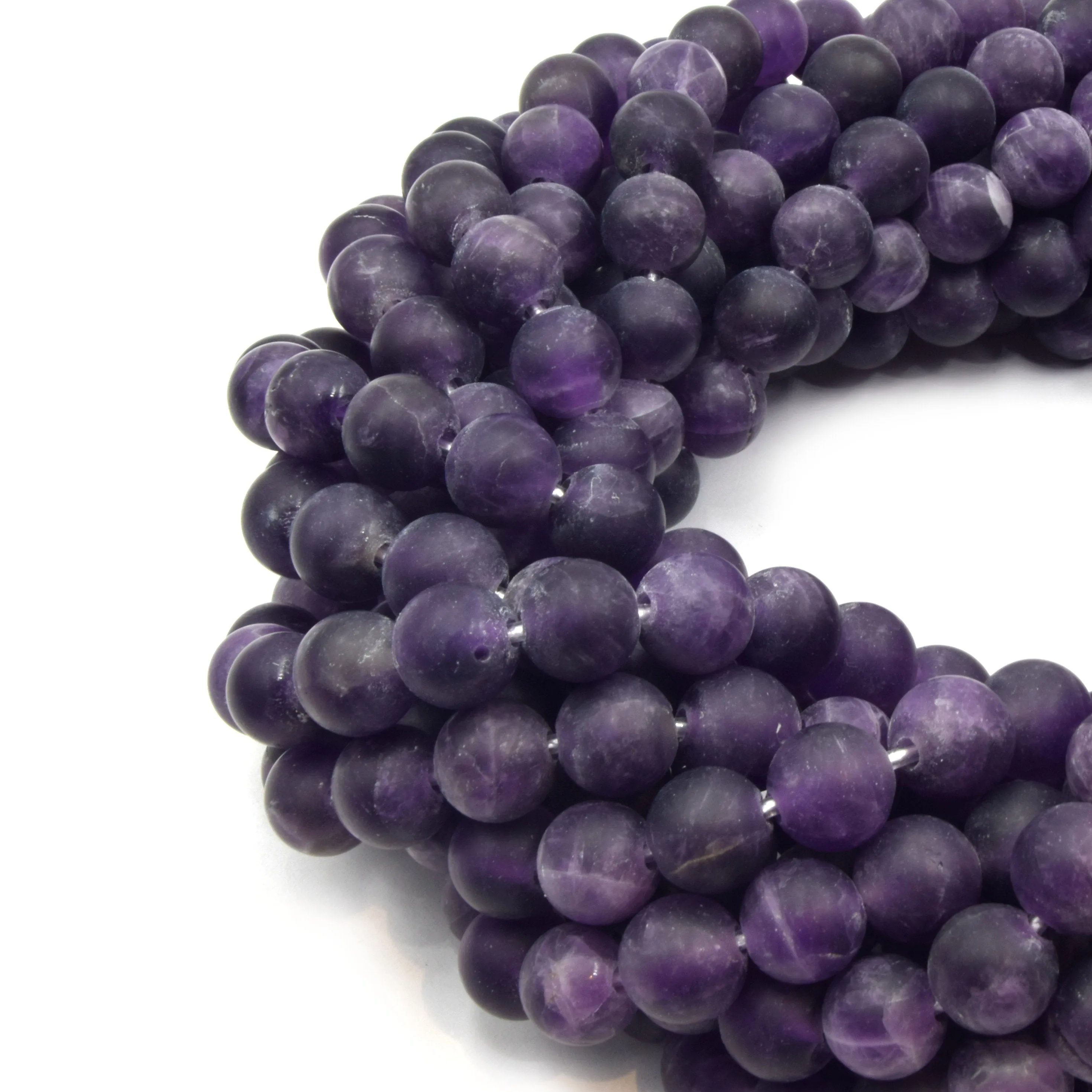 Amethyst Matte Round Beads with Large 2mm Holes | 7.5" Strand | 8mm, 10mm, 12mm Available