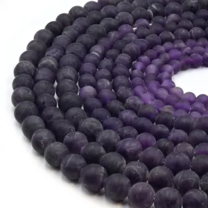 Amethyst Matte Round Beads with Large 2mm Holes | 7.5" Strand | 8mm, 10mm, 12mm Available