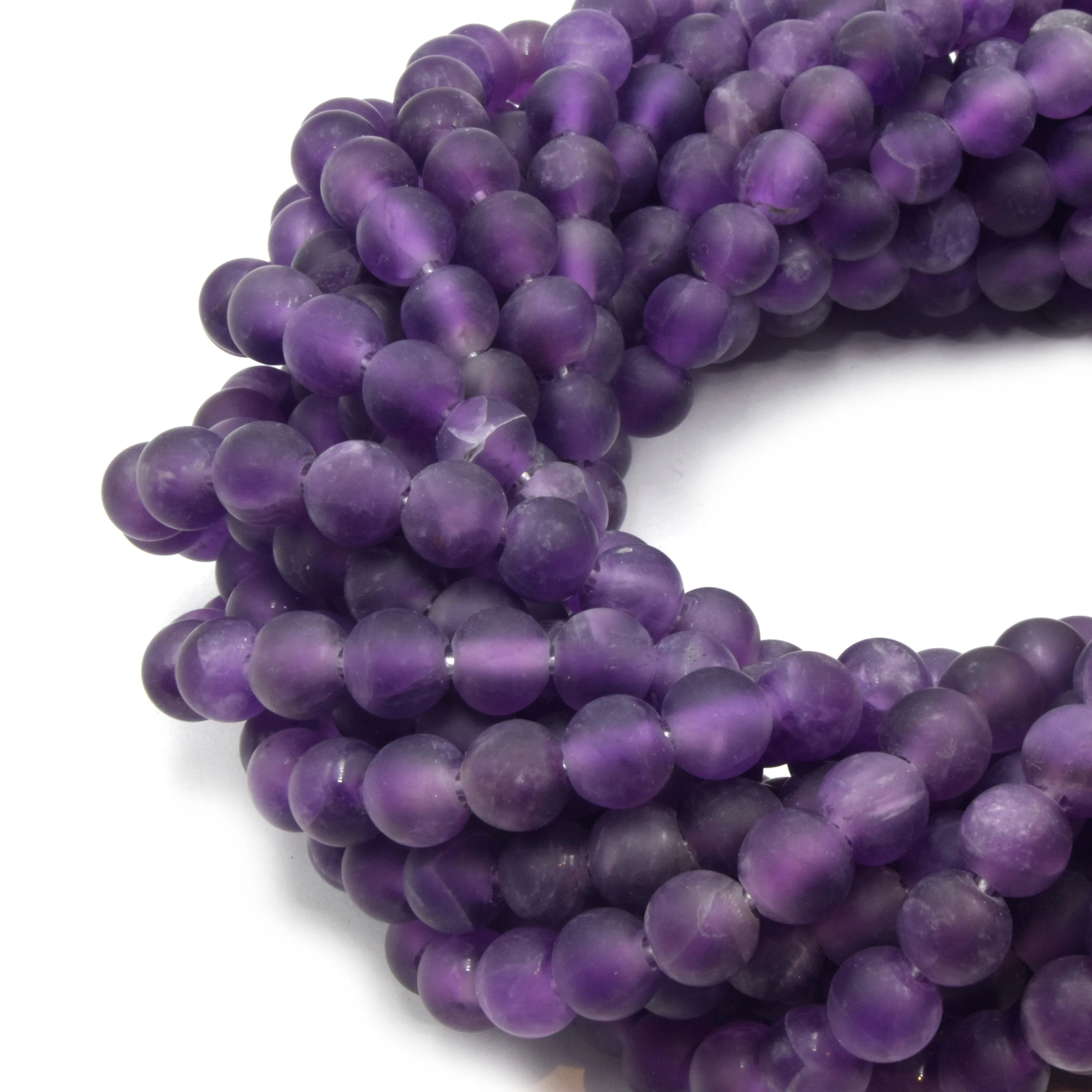 Amethyst Matte Round Beads with Large 2mm Holes | 7.5" Strand | 8mm, 10mm, 12mm Available