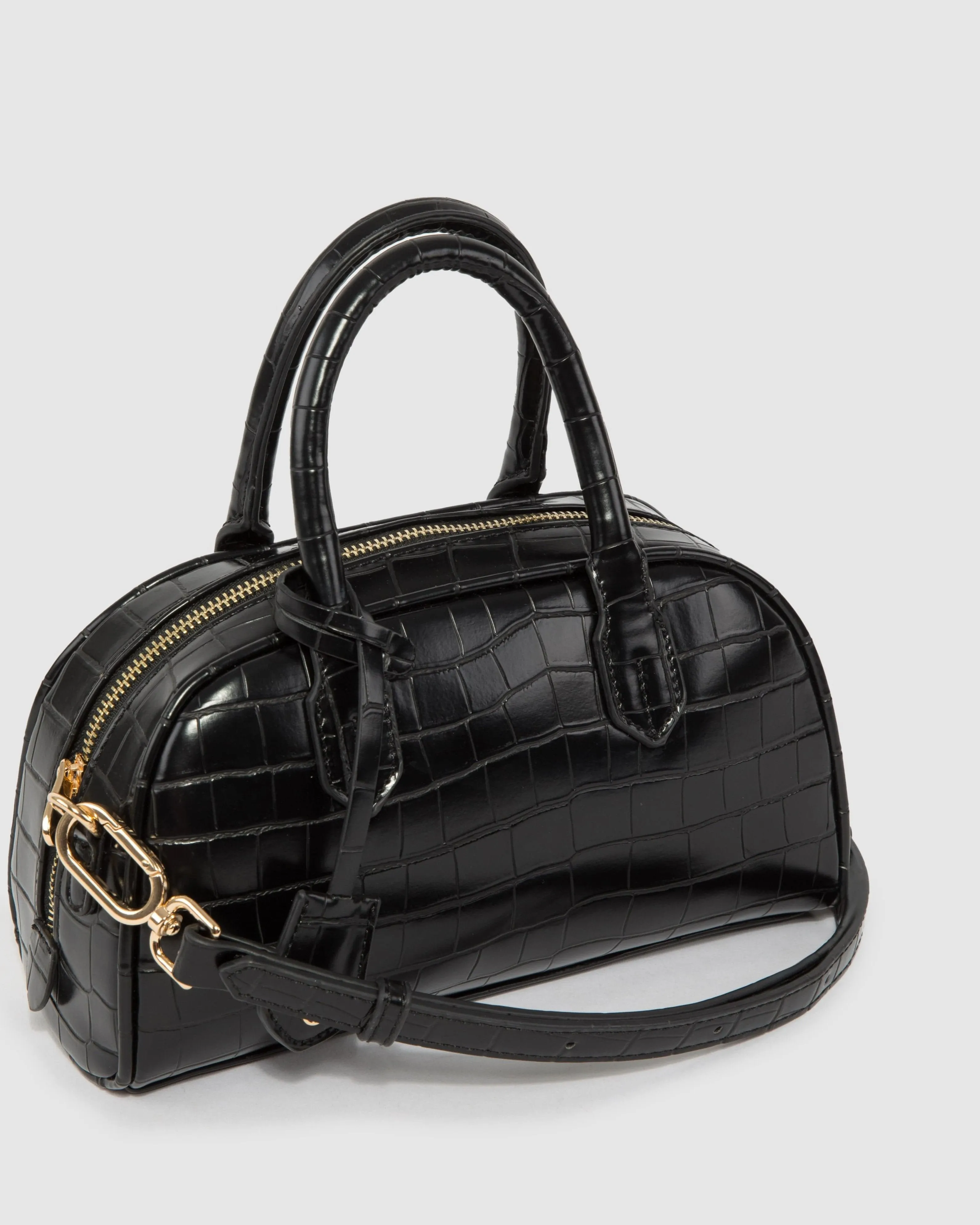 Black Croc Sloan Bowler Bag
