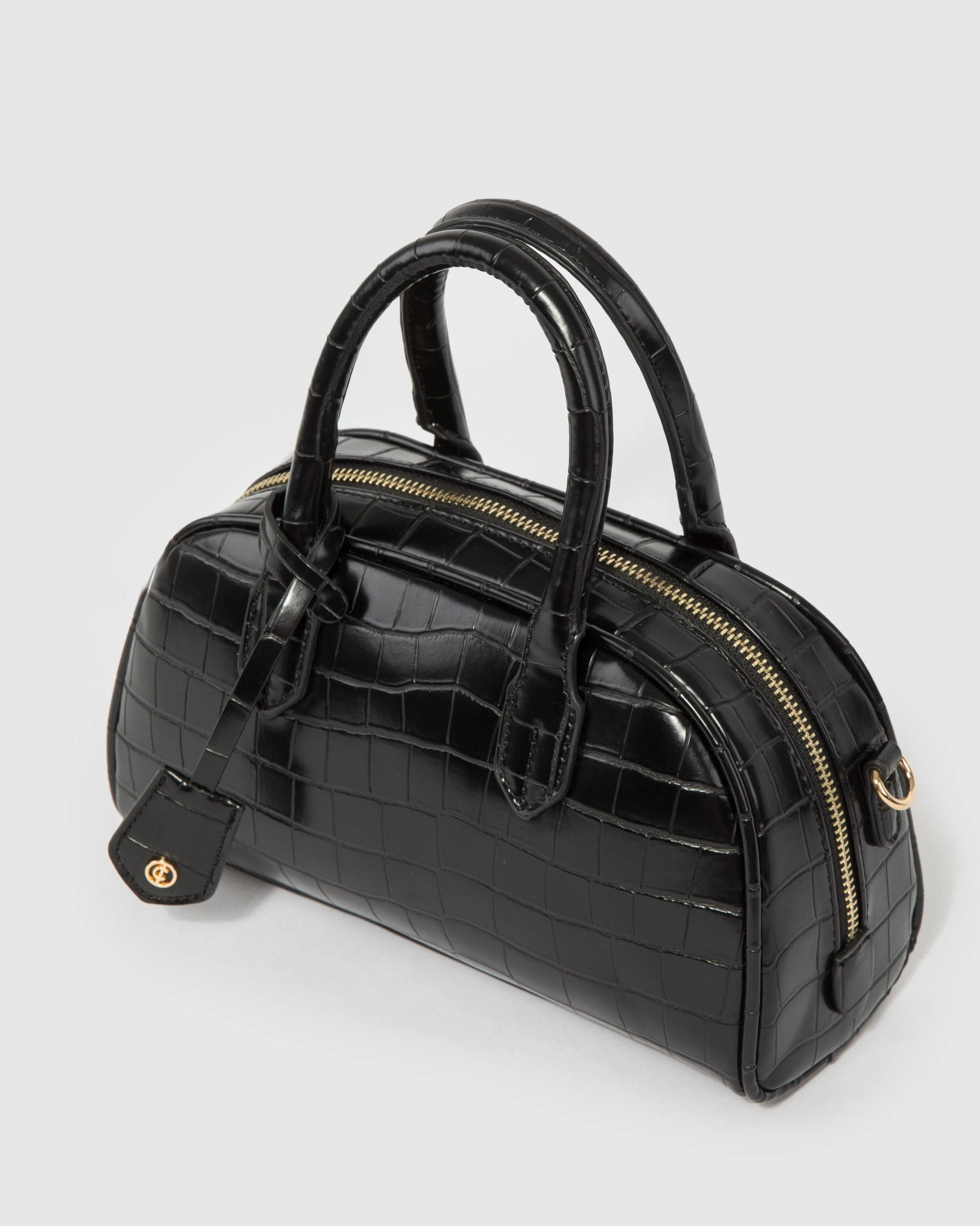 Black Croc Sloan Bowler Bag