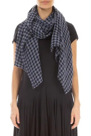 Blue Nova Check Gauze Linen Scarf