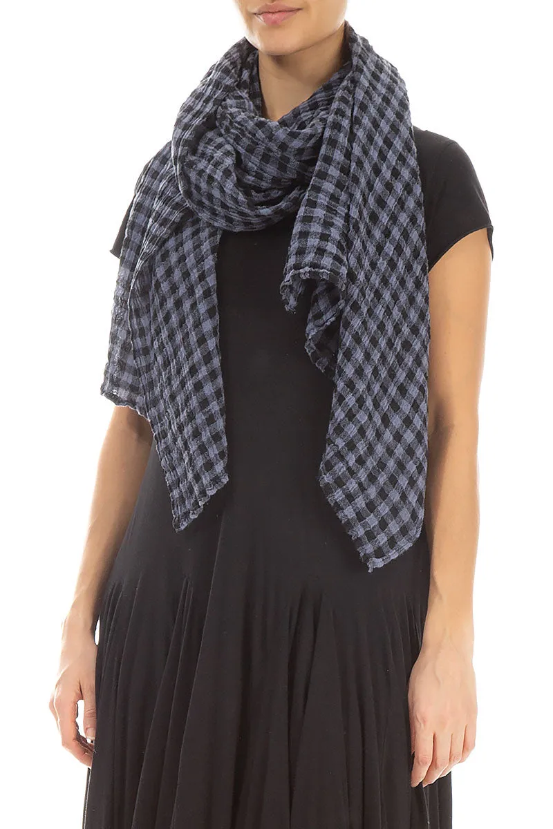 Blue Nova Check Gauze Linen Scarf