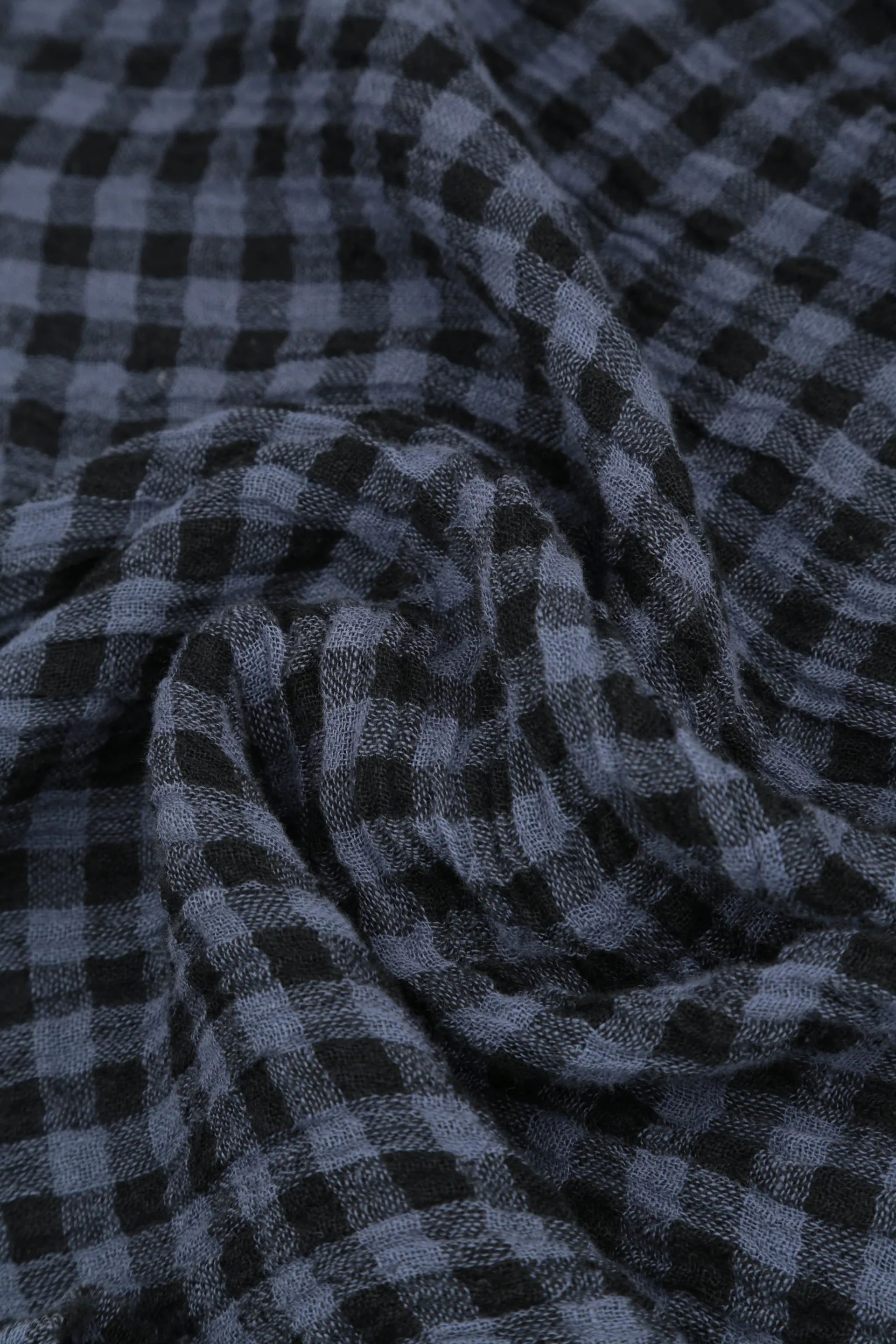 Blue Nova Check Gauze Linen Scarf