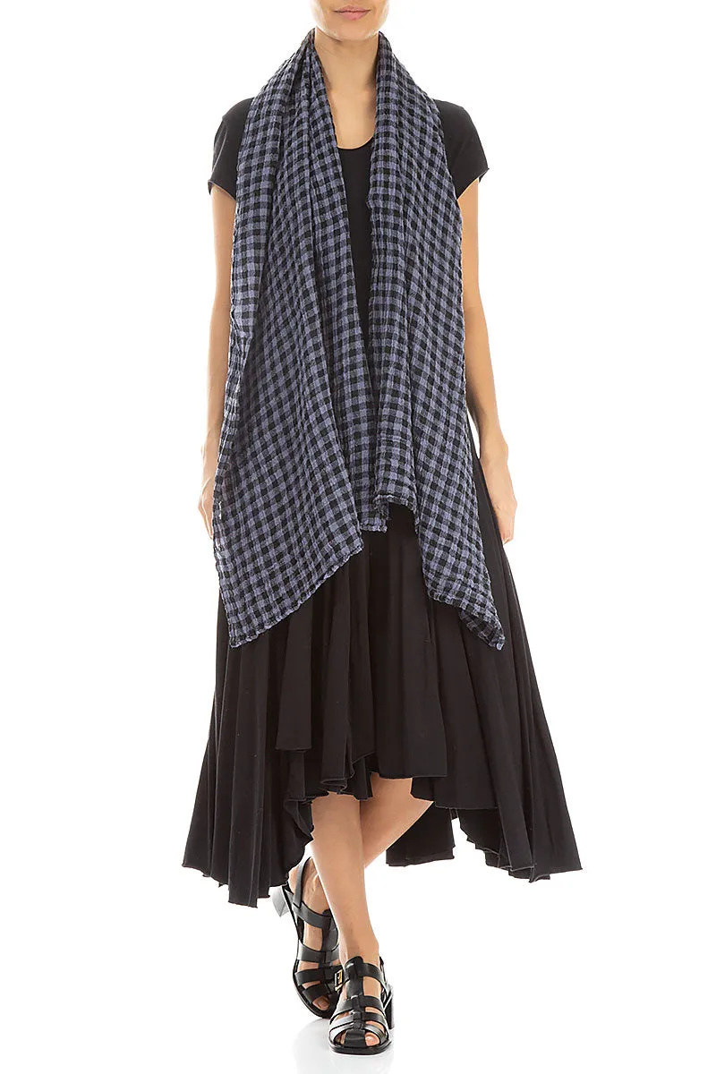 Blue Nova Check Gauze Linen Scarf
