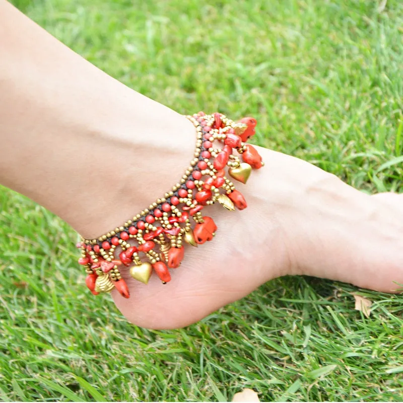 Bohemian Elephant Colorful Semi-precious Stone Female Anklet