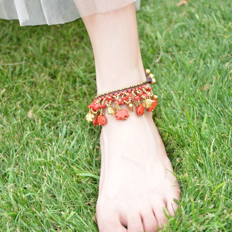 Bohemian Elephant Colorful Semi-precious Stone Female Anklet