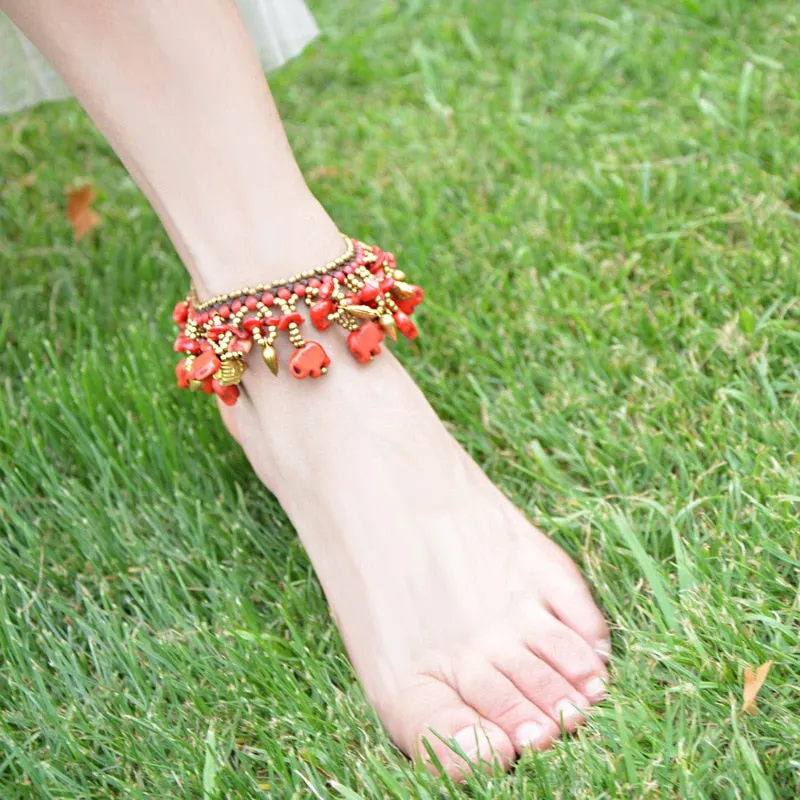 Bohemian Elephant Colorful Semi-precious Stone Female Anklet