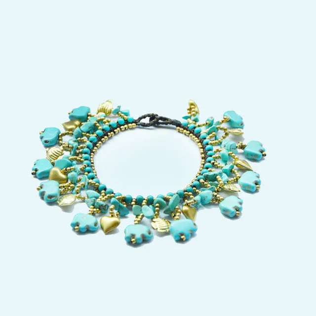 Bohemian Elephant Colorful Semi-precious Stone Female Anklet