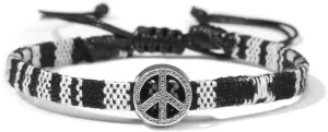 Boho Colorful Woven Cloth Surfer Bracelets with Peace Sign Charm - Adjustable Sizing, Converts into Anklet or Bracelet, Stackable - Dainty Beaded Bracelets and Anklets for Women