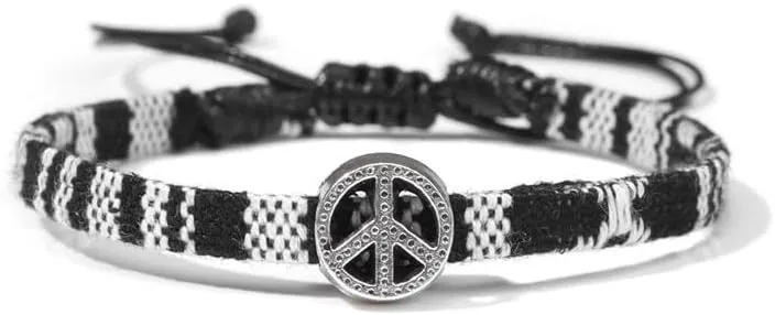 Boho Colorful Woven Cloth Surfer Bracelets with Peace Sign Charm - Adjustable Sizing, Converts into Anklet or Bracelet, Stackable - Dainty Beaded Bracelets and Anklets for Women